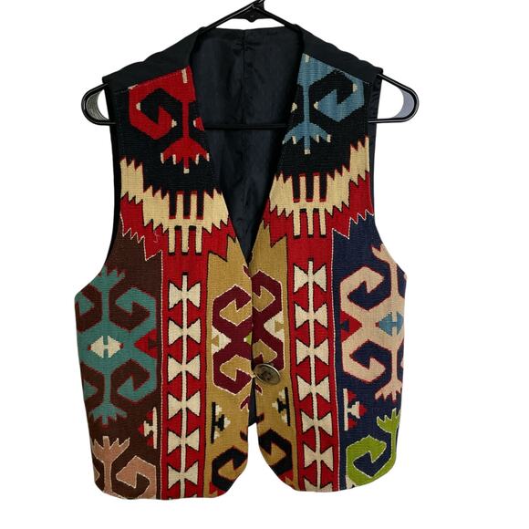 Vintage Matt Camron Wool Western Vest XS/S Mens Handwoven Concho Southwest * - Picture 1 of 10